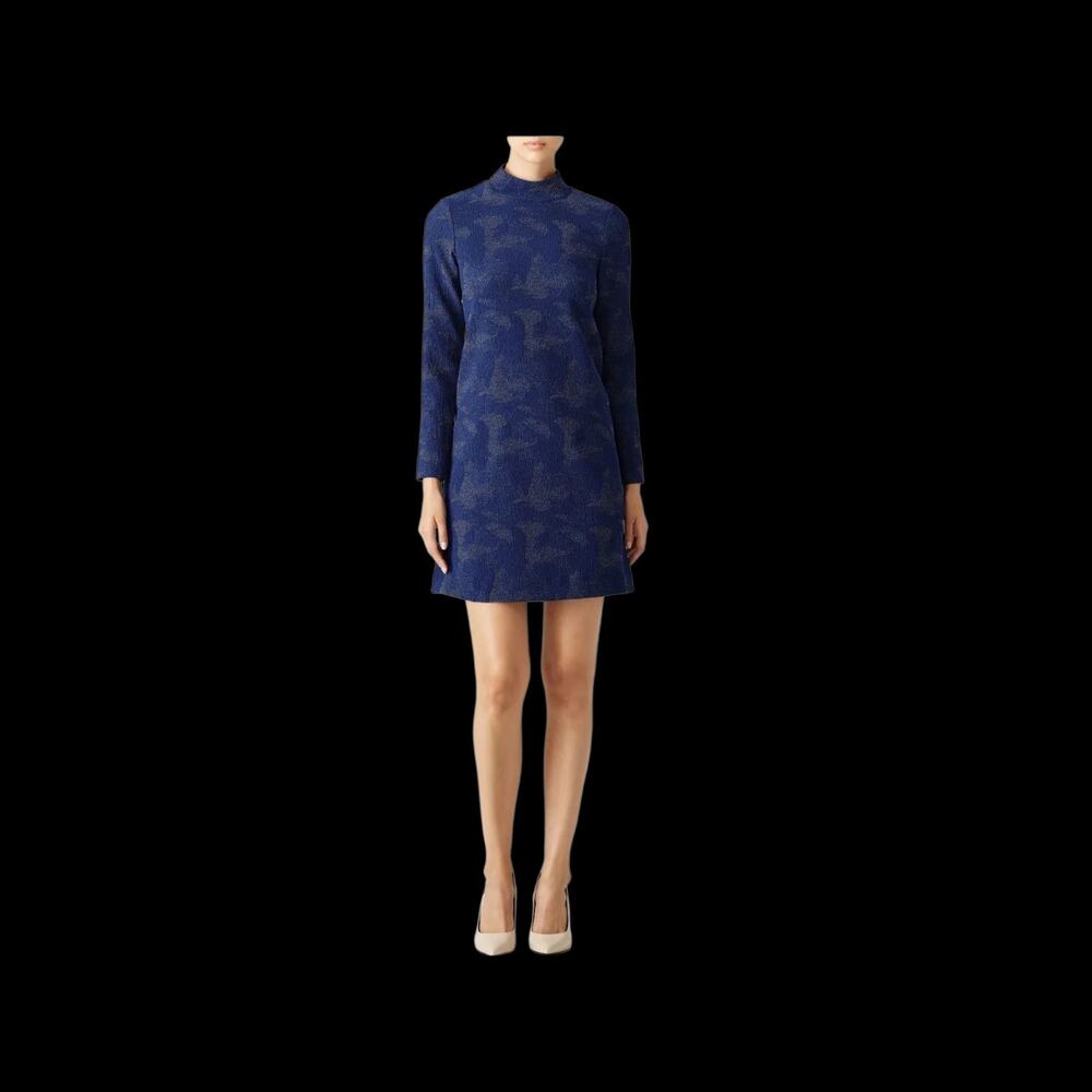 Hunter Bell Polly Blue Long Sleeved Mockneck Textured Shift Mini Dress, Size 0